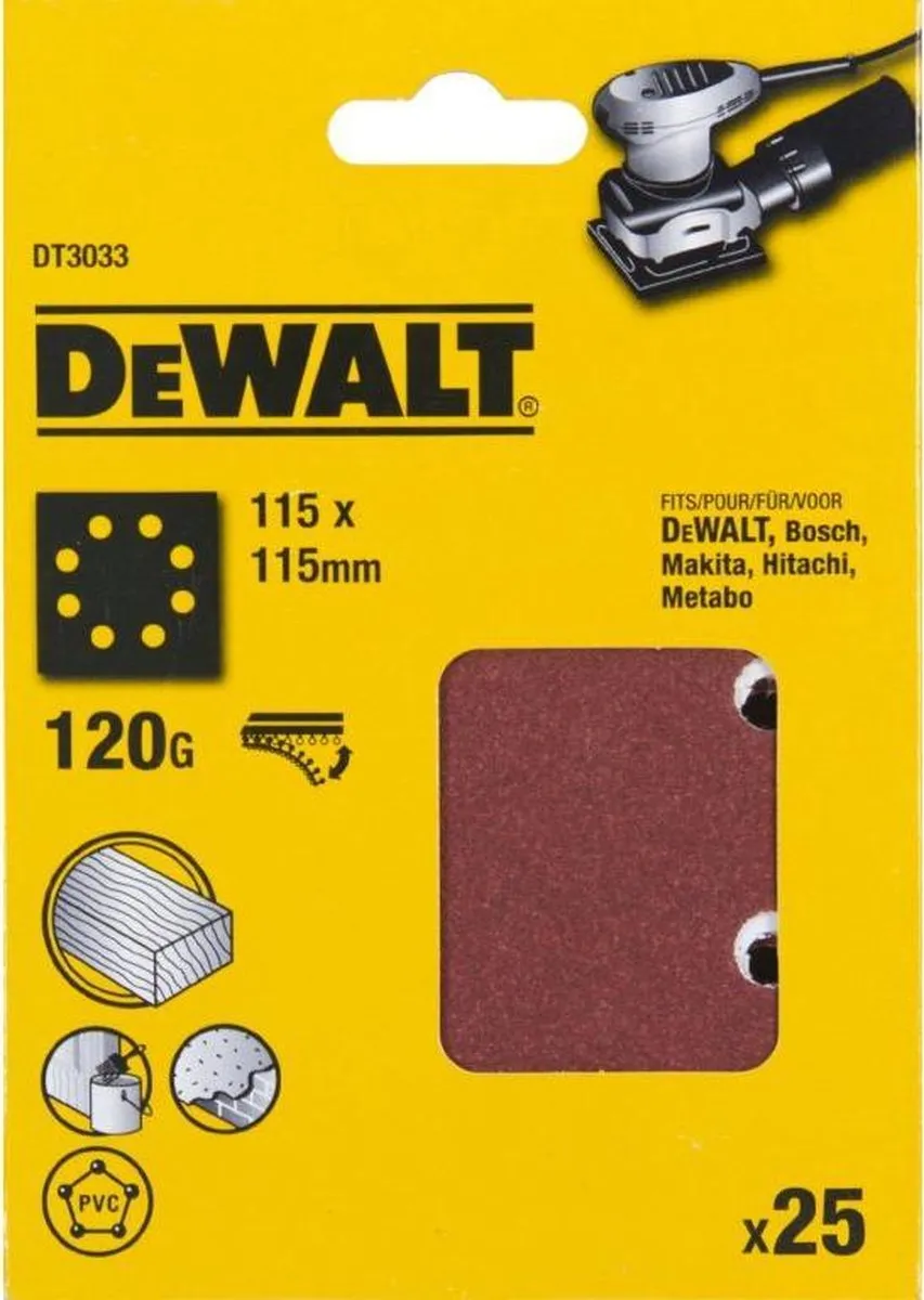 DeWalt DT3033 P120 Schuurpapier Velcro 1/4 Vel - 1 Stuk