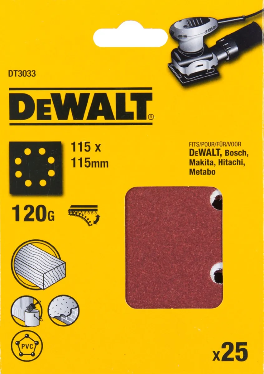 DeWalt DT3033 P120 Schuurpapier Velcro 1/4 Vel - 1 Stuk
