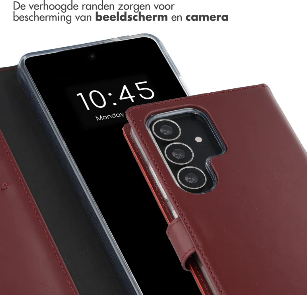 Selencia Hoesje Samsung Galaxy S25 Ultra - Echt Lederen Bookcase 3 Pasjes - Donkerrood