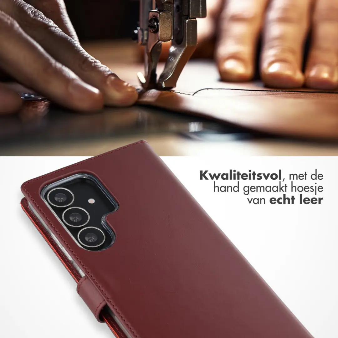 Selencia Hoesje Samsung Galaxy S25 Ultra - Echt Lederen Bookcase 3 Pasjes - Donkerrood