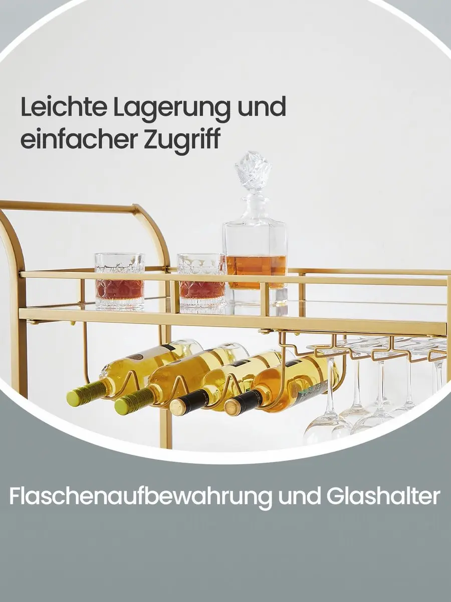 Songmics Serveerwagen 80x38x77,5cm - Goud