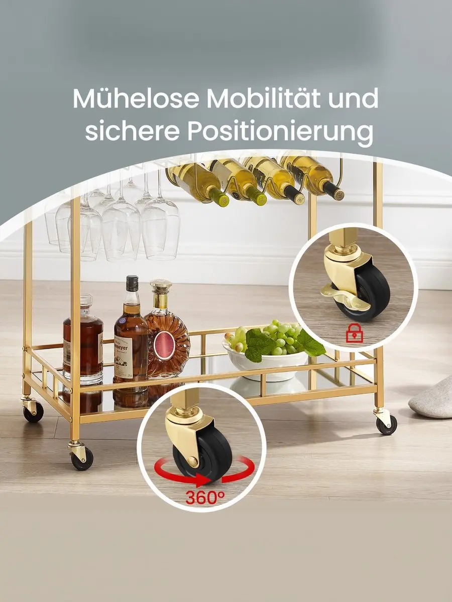 Songmics Serveerwagen 80x38x77,5cm - Goud