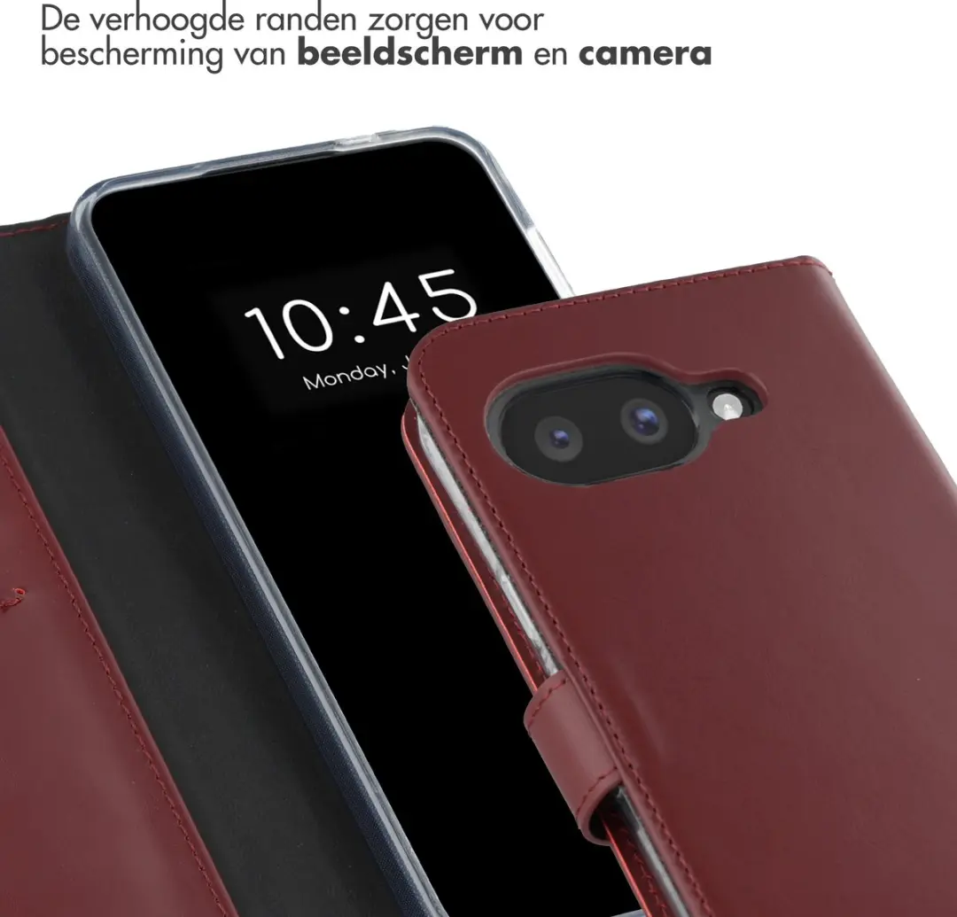Selencia Hoesje Google Pixel 9a - Echt Lederen Bookcase 3 Pasjes - Donkerrood