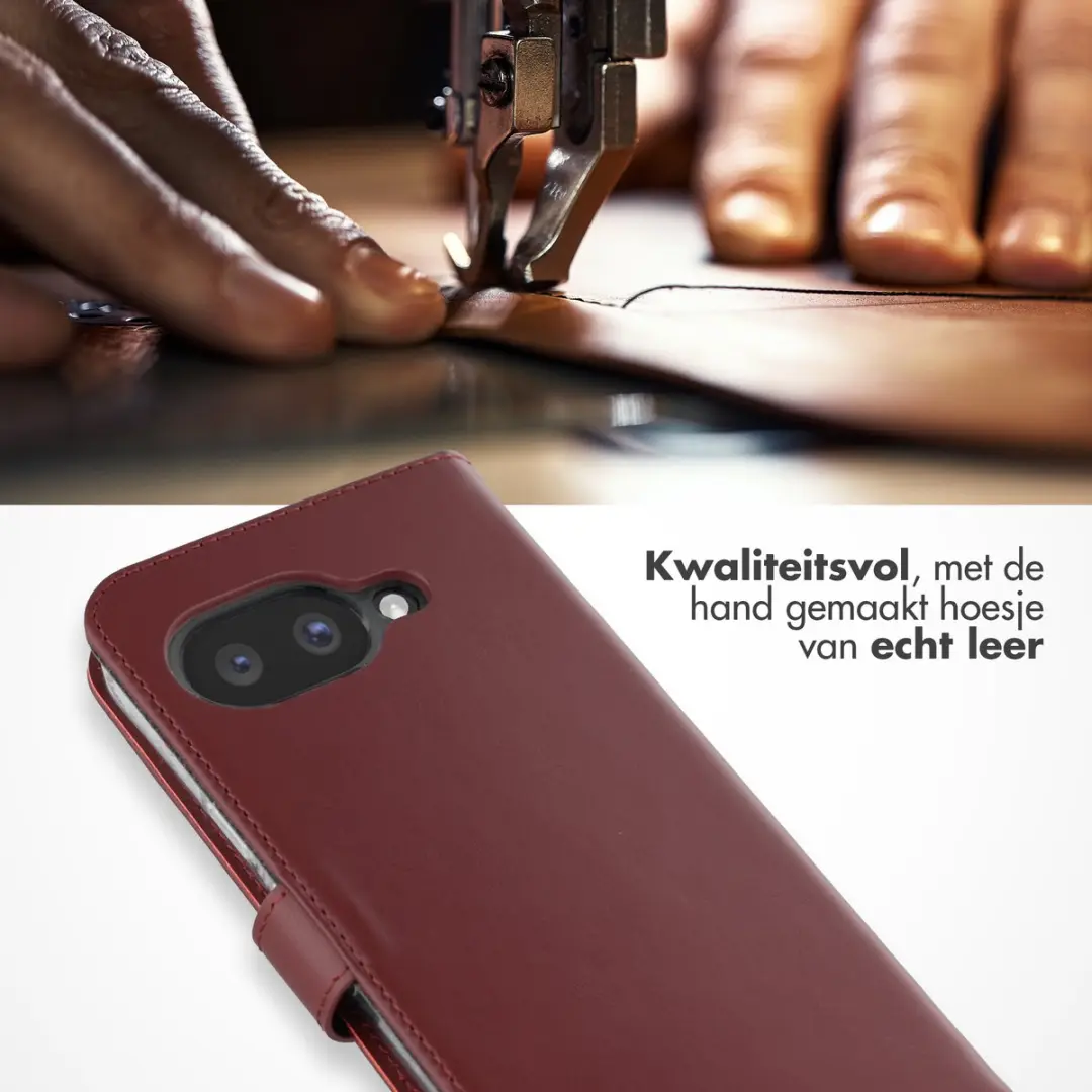 Selencia Hoesje Google Pixel 9a - Echt Lederen Bookcase 3 Pasjes - Donkerrood