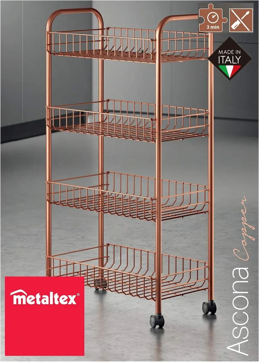 Metaltex Keukentrolley Koper - Opbergwagen met niveaus