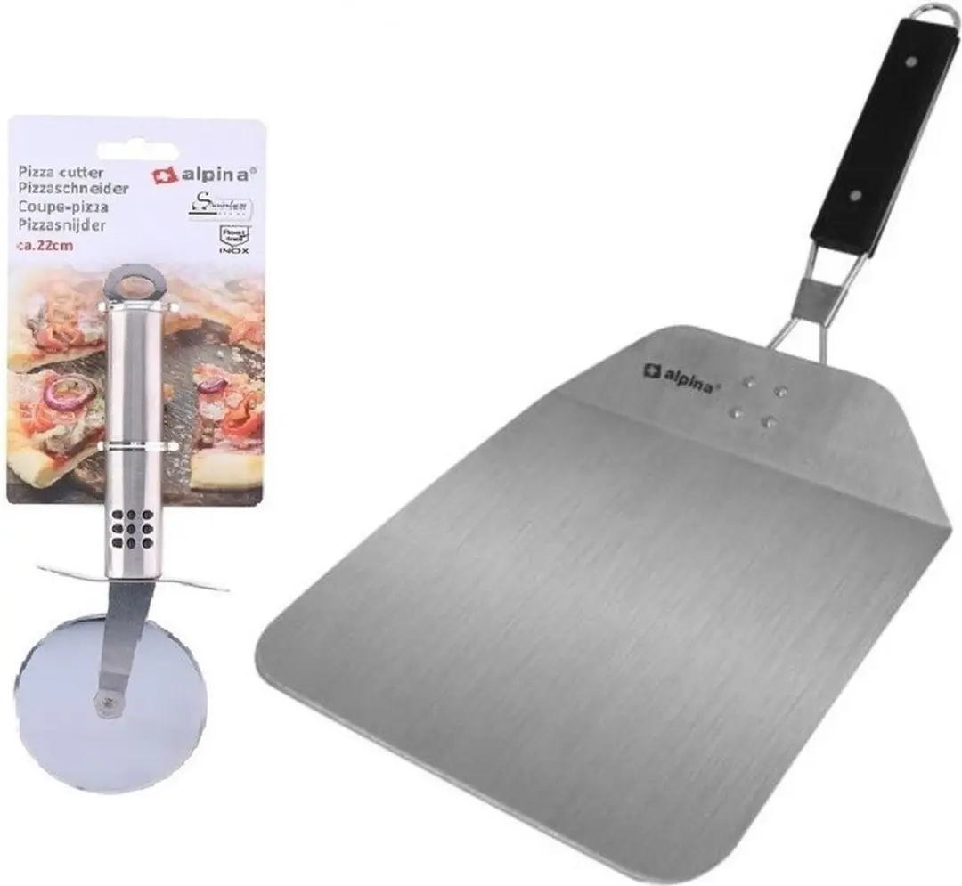 Inklapbare pizzaschep en pizzasnijder / pizzames set RVS