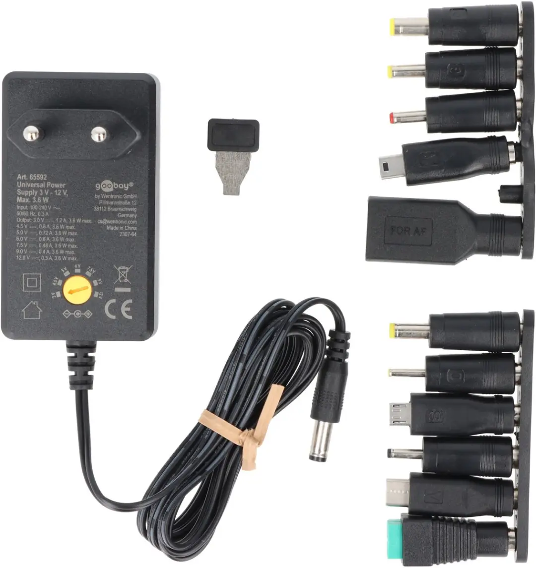 Goobay Universele Voeding 3-12V 3,6W - 11 Adapters - Zwart