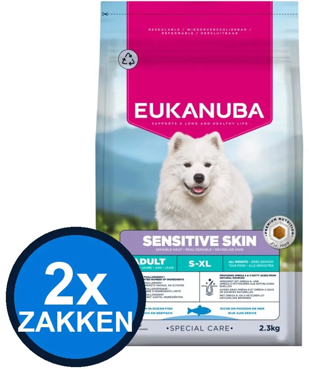 Eukanuba Adult Sensitive Skin Vis Hondenvoer Droogvoer 2x 2,3kg