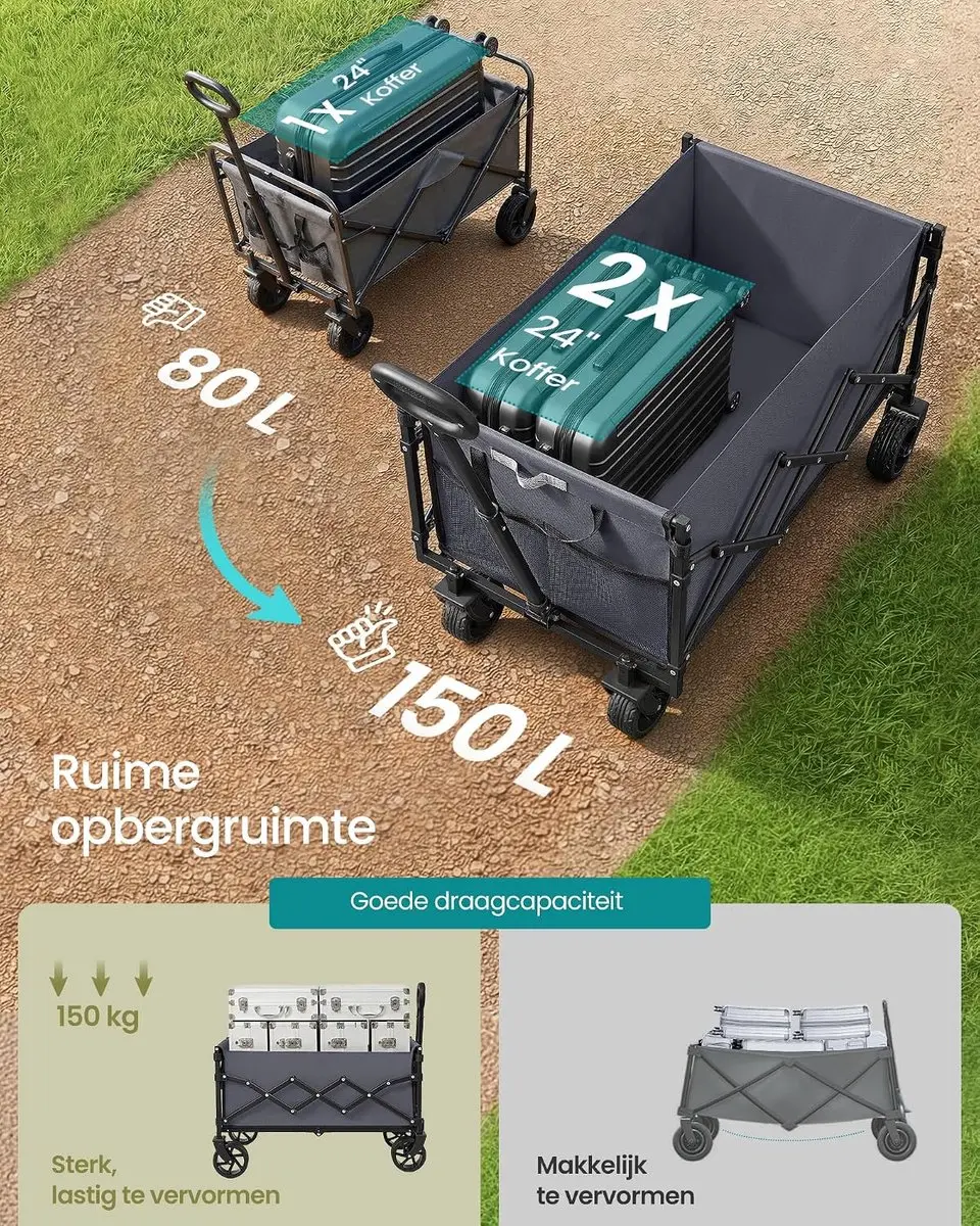 Songmics Opvouwbare Handwagen - 150L - 150kg