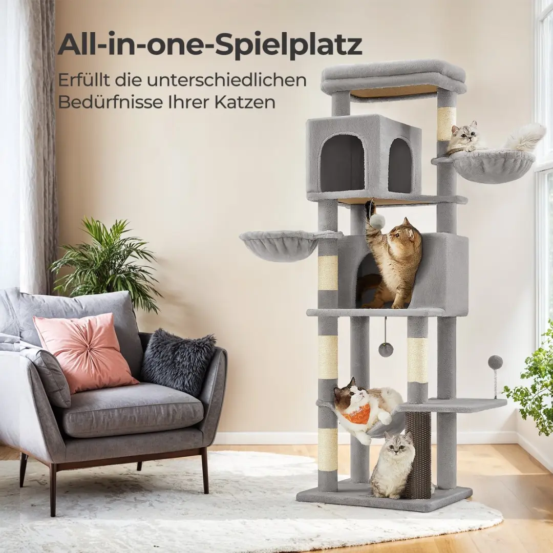 Songmics Krabpaal 175cm - 5 Niveaus - 3 Ligplekken - Grijs