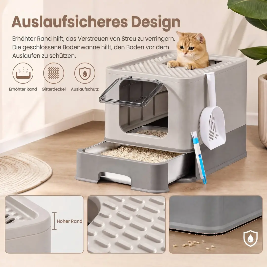 Songmics Kattenbak met lade Lichtgrijs 54x42cm - afbeelding 6 van 6