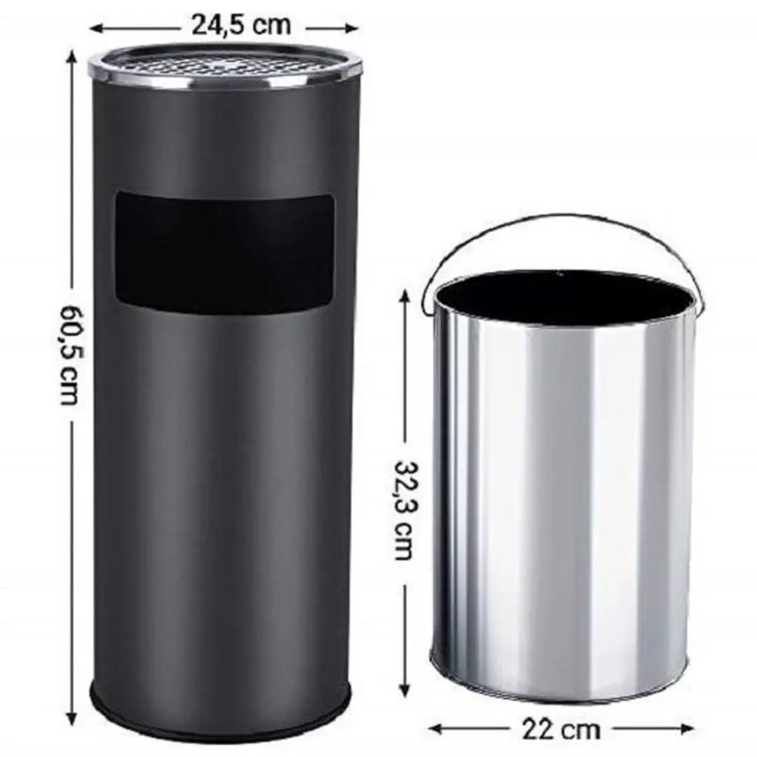 Songmics Staande RVS Buiten Asbak 30L - 60,5x24,5cm - Zwart