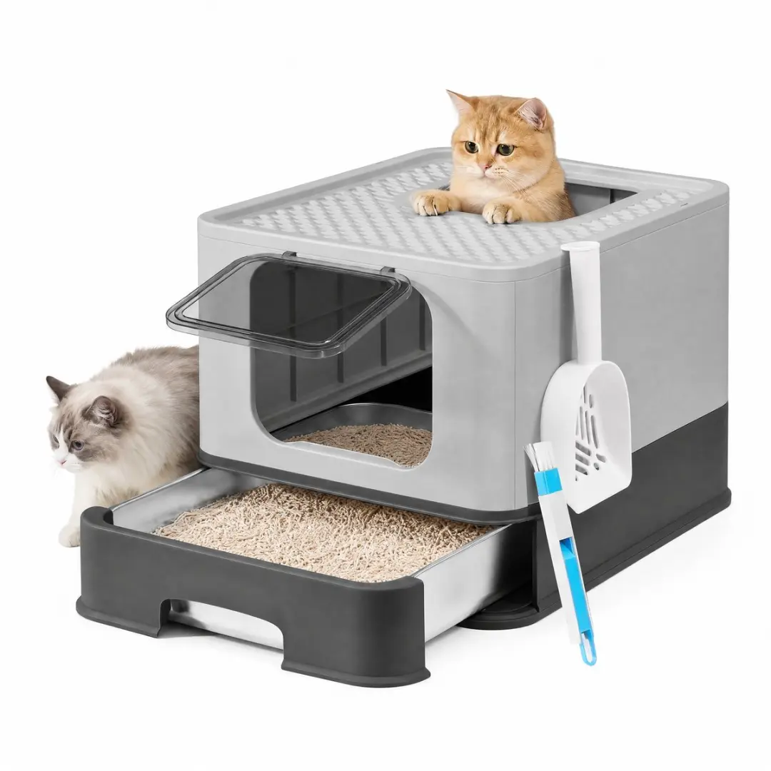 Songmics Roestvrijstalen Kattenbak 54x42cm - Antracietgrijs