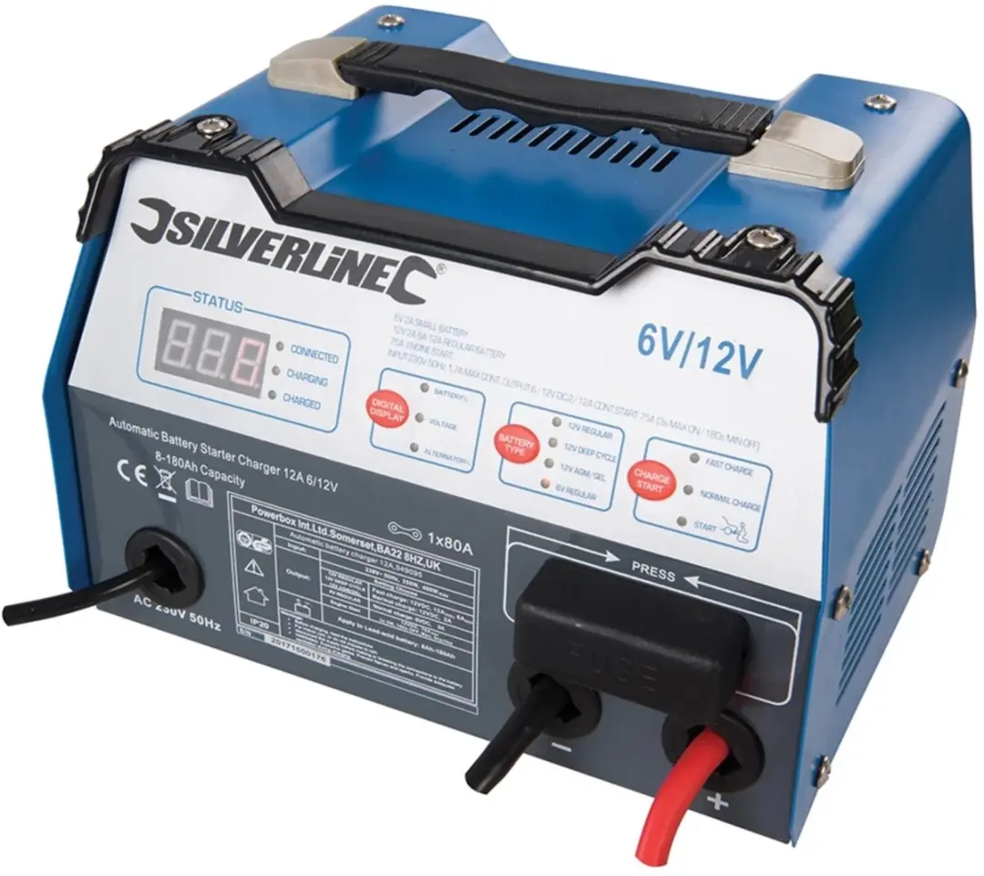 Silverline Accustarter/Lader 12A - 6V & 12V Loodzuuraccu