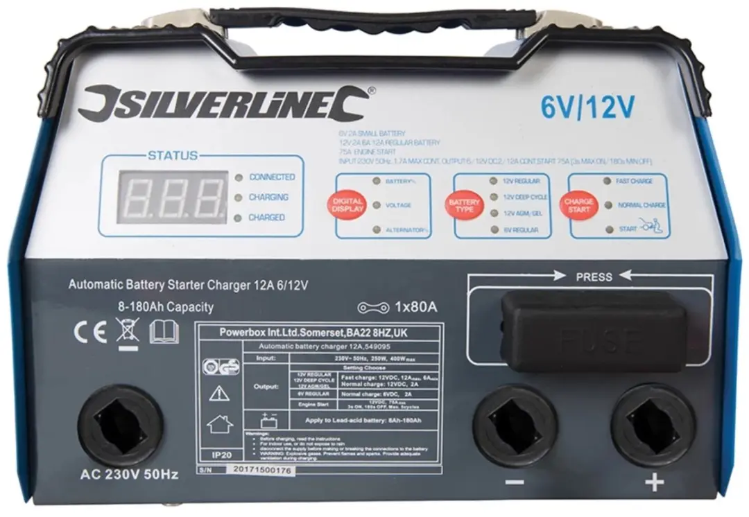 Silverline Accustarter/Lader 12A - 6V & 12V Loodzuuraccu
