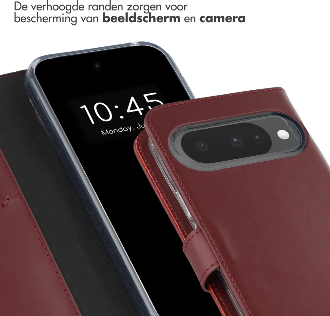 Selencia Bookcase Hoesje Google Pixel 10/10 Pro - Echt Leder - Donkerrood
