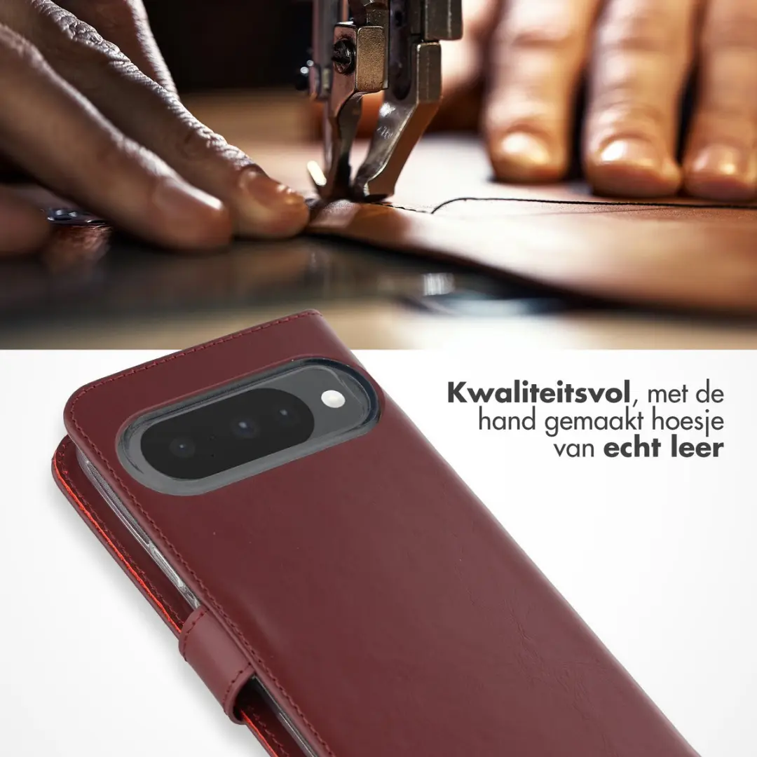 Selencia Bookcase Hoesje Google Pixel 10/10 Pro - Echt Leder - Donkerrood