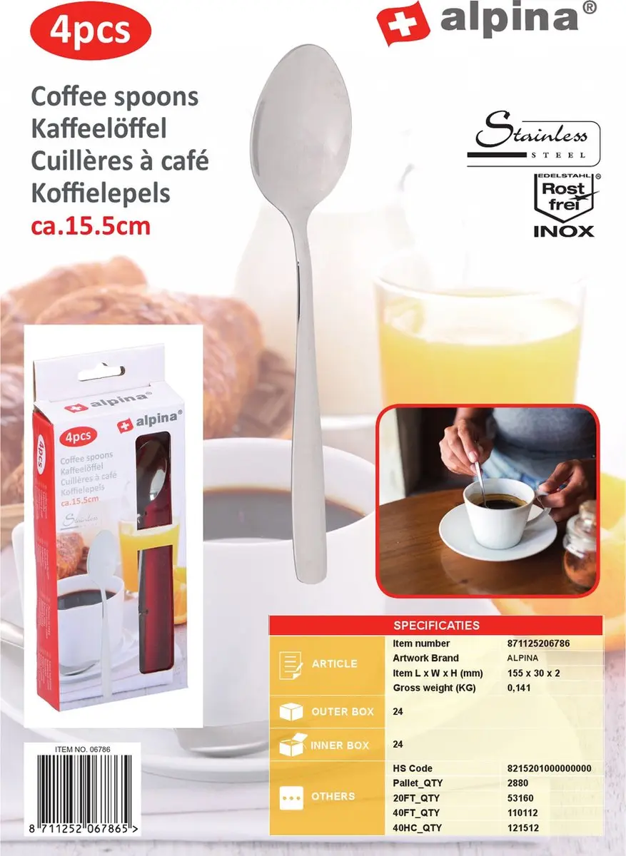 Alpina RVS Theelepeltjes 15cm - 4 Stuks