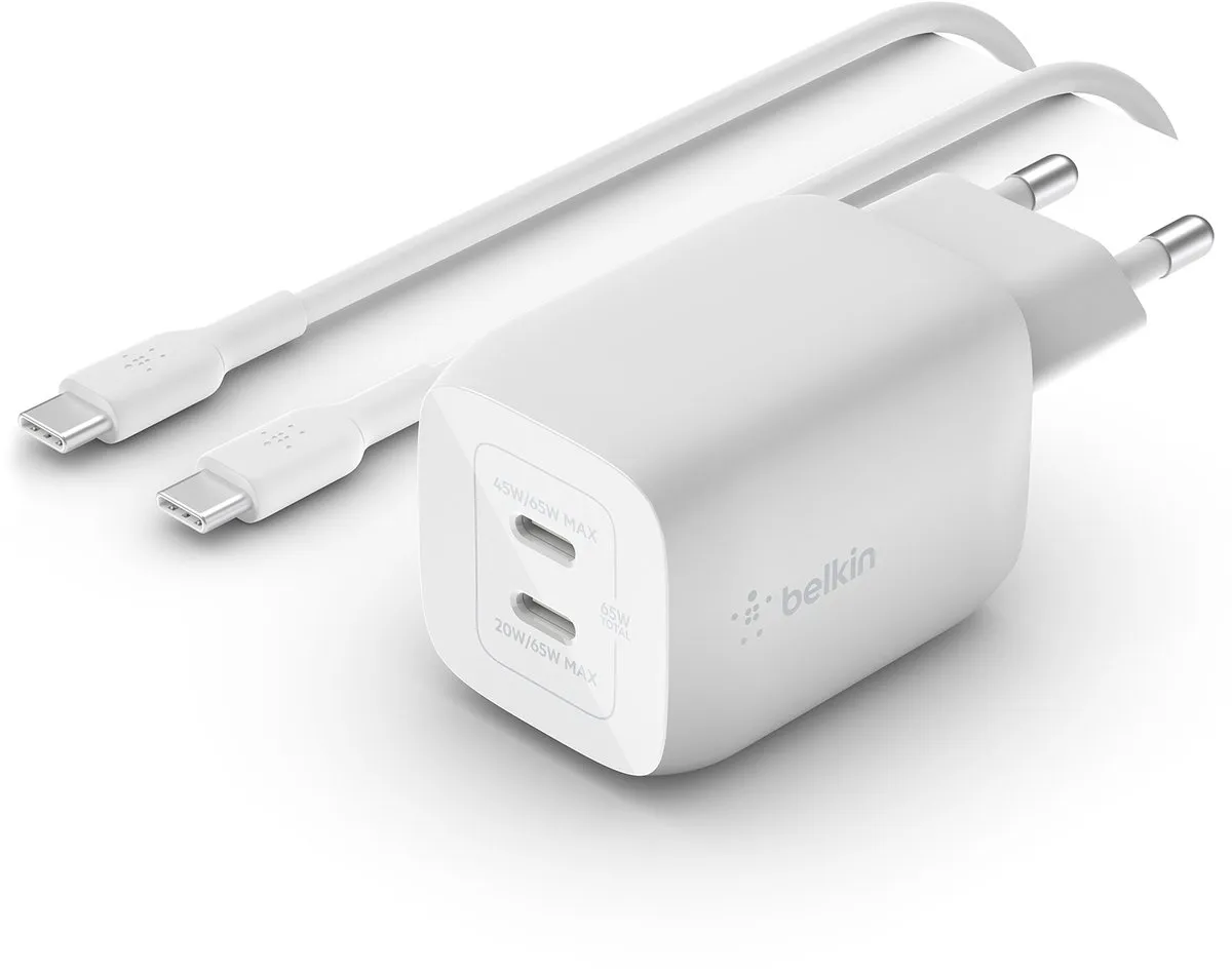 Belkin Boost-Up Charge Pro WCH013vf2MWH-B6 Adapter 65W - 2x USB-C Wit
