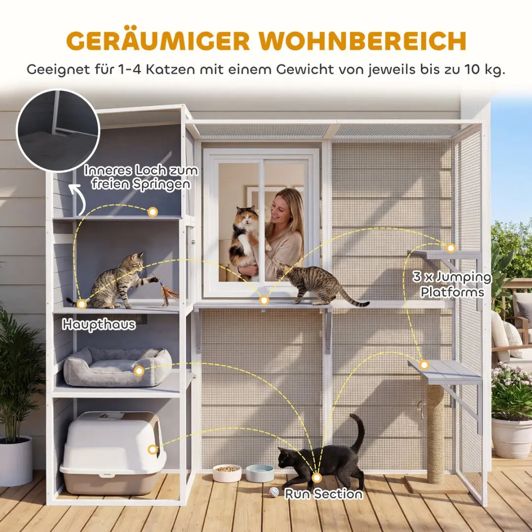 Pawhut Kattenkooi - 191x83x178cm - Grijs