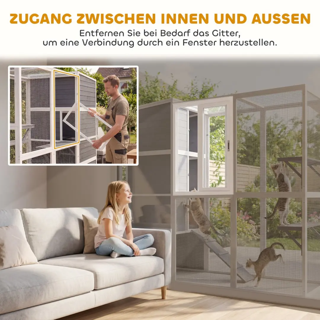Pawhut Kattenkooi - 191x83x178cm - Grijs - afbeelding 6 van 6