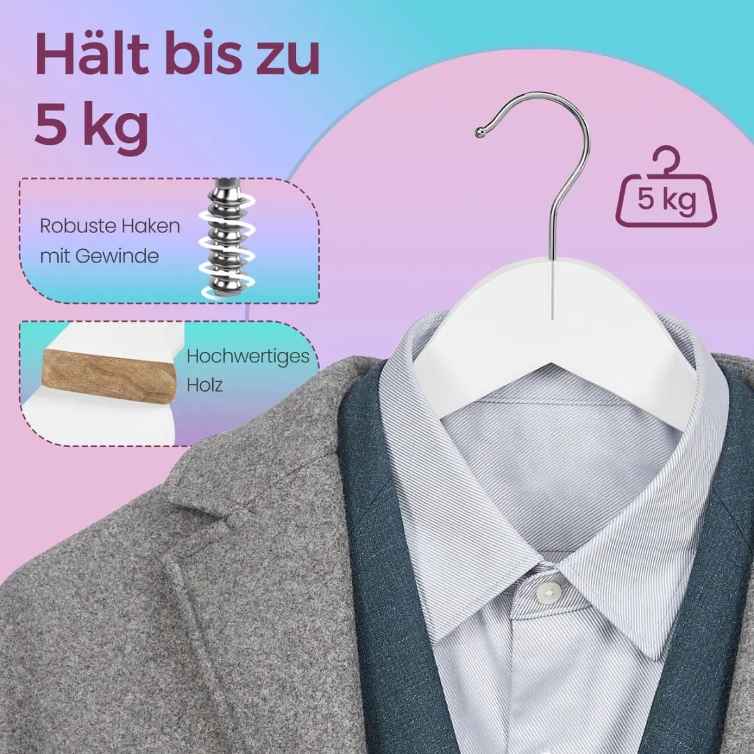 Songmics Houten Kleerhangers Set 50 Stuks - Wit Zilver