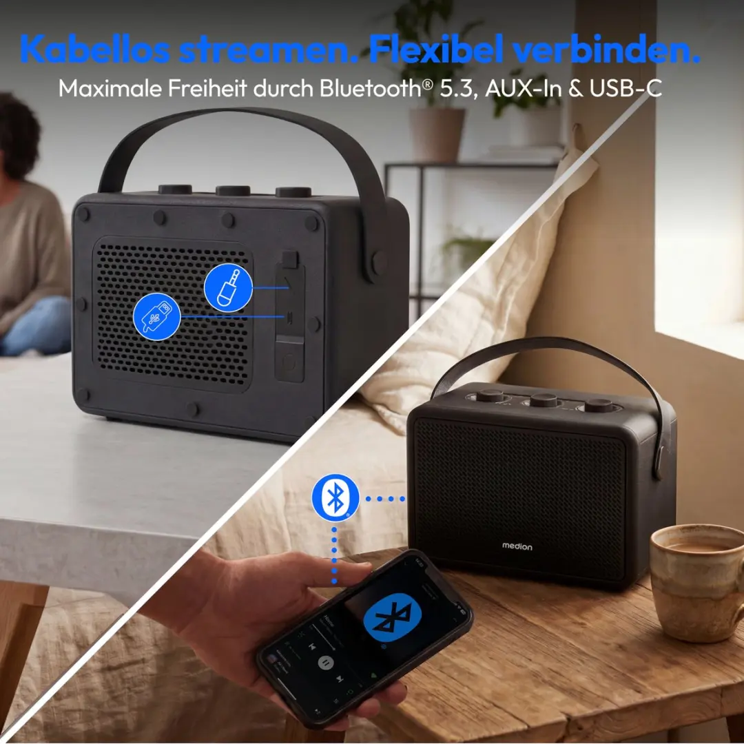 Medion BXO-1 Bluetooth Speaker - 15W - Zwart - afbeelding 6 van 6