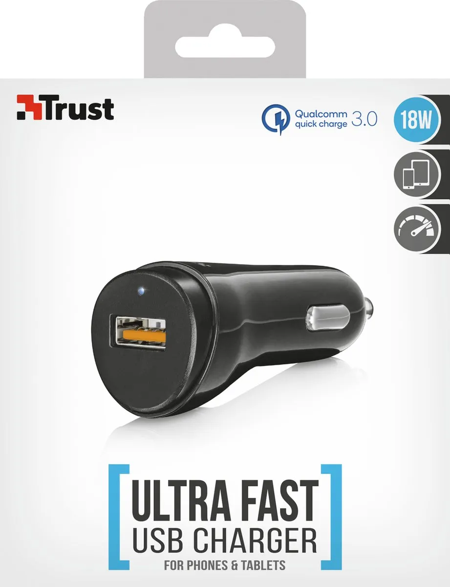 Trust 21819 USB Autooplader QC3.0 - 12W - Zwart