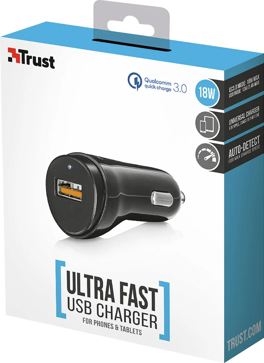 Trust 21819 USB Autooplader QC3.0 - 12W - Zwart