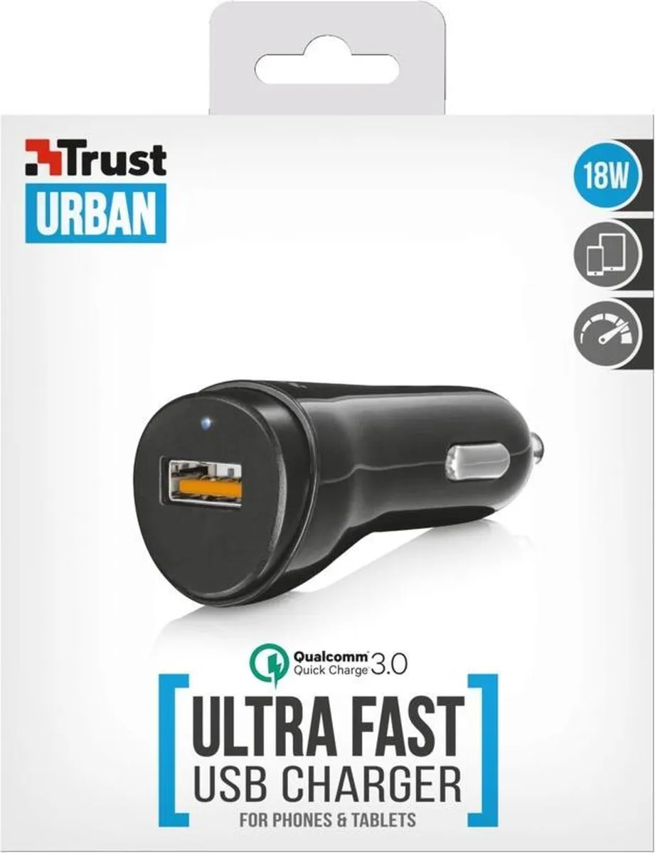Trust 21819 USB Autooplader QC3.0 - 12W - Zwart - afbeelding 6 van 6