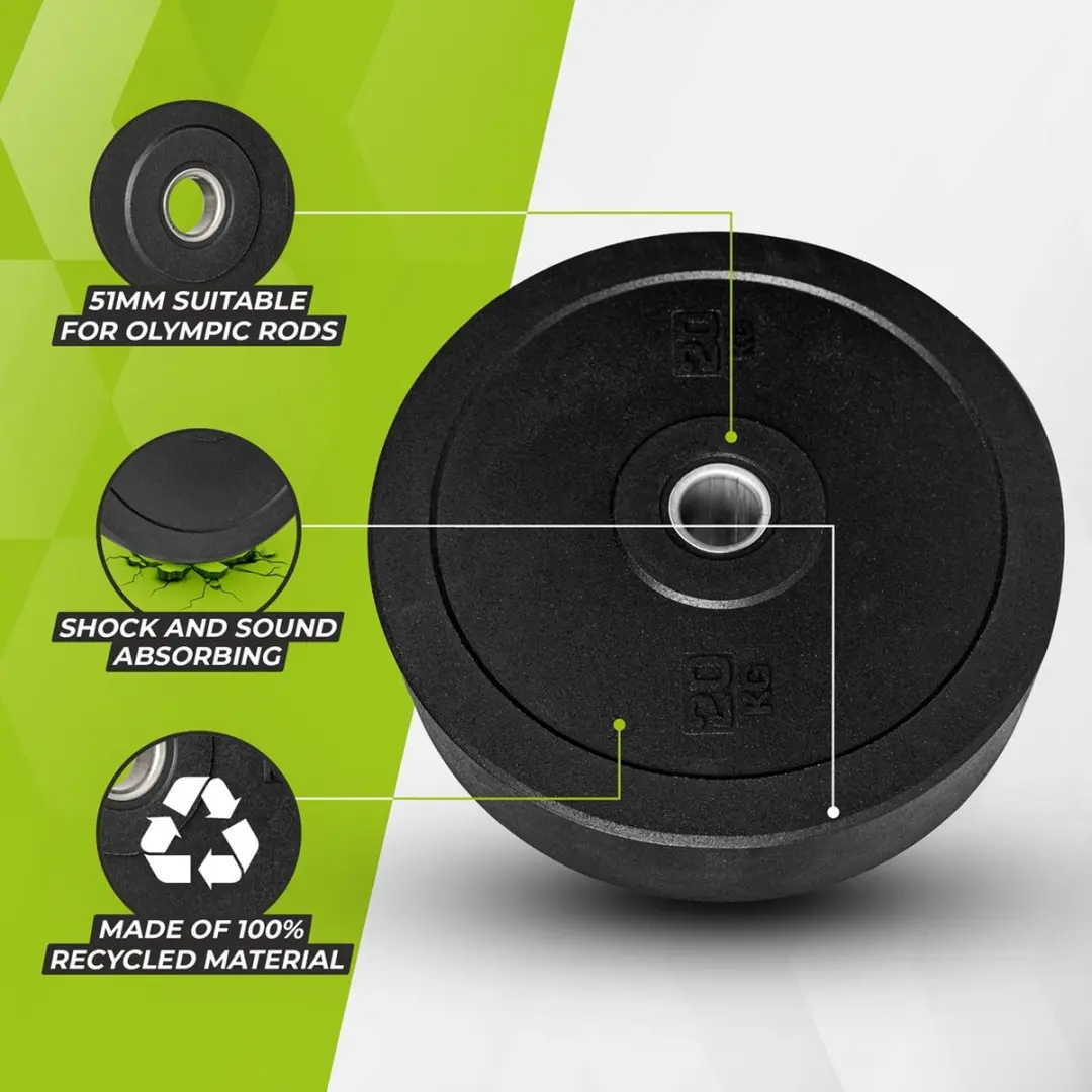 Virtufit Hi-Temp Bumper Plate Set 50mm - 100kg - Zwart