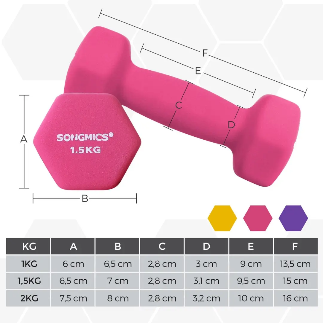 Songmics Halterset 6-delig 9kg - met standaard - Geel/Rozes/Paars