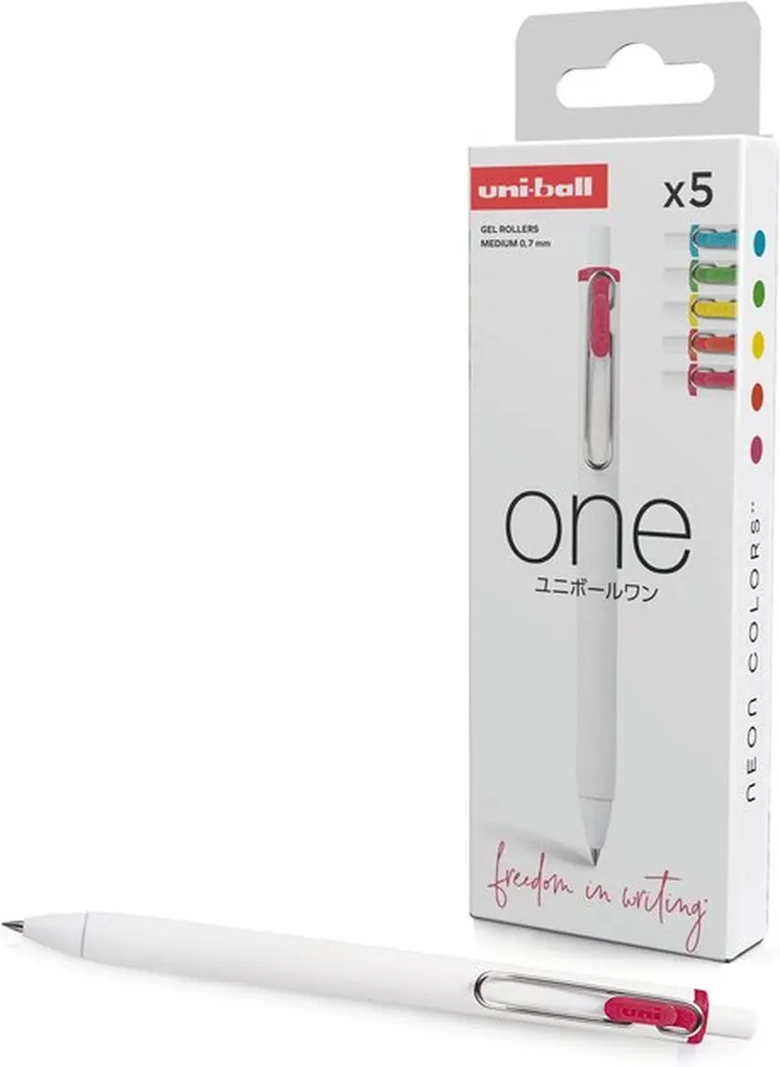 uni-ball One Gelpen Set - 5 Neon Kleuren - 0,7mm