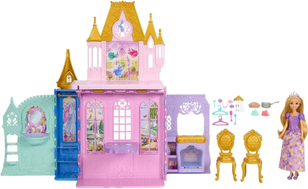 Mattel Disney Prinses Rapunzel Pop & Close & Carry Kasteel - 5 Speelgebieden - 20 Accessoires