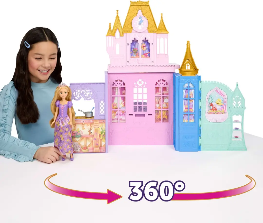 Mattel Disney Prinses Rapunzel Pop & Close & Carry Kasteel - 5 Speelgebieden - 20 Accessoires