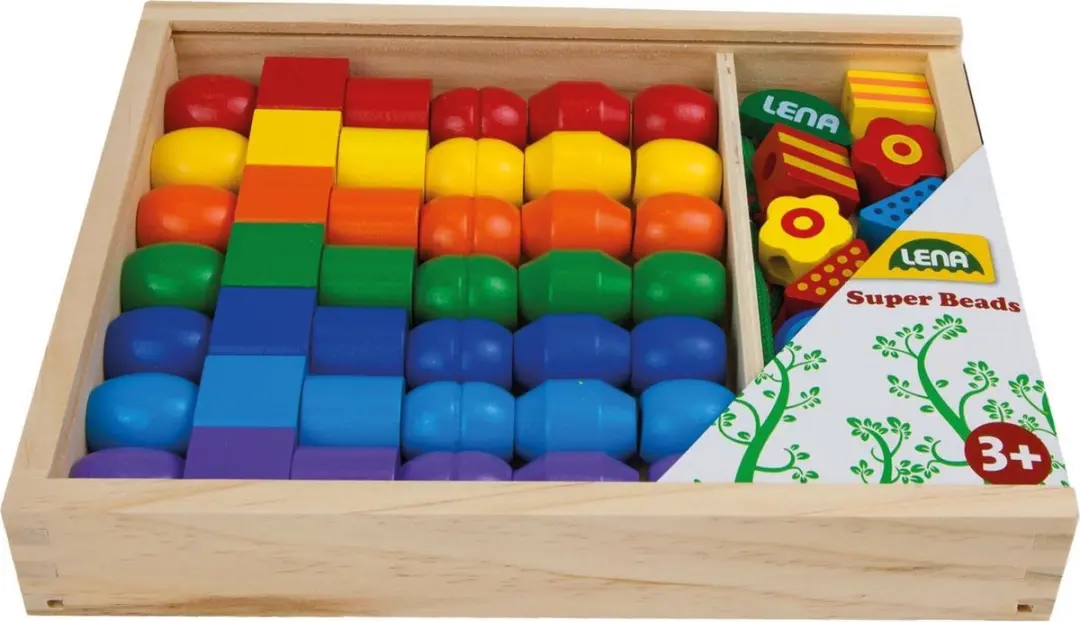 Lena Grote Houten Kralen Cassette - 56 Stuks - 9 Kleuren