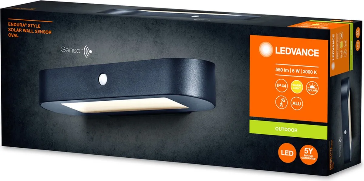 LEDVANCE ENDURA Style Ovale Solar Wandlamp - Warm wit 3000K - IP44 - Zwart - afbeelding 2 van 4