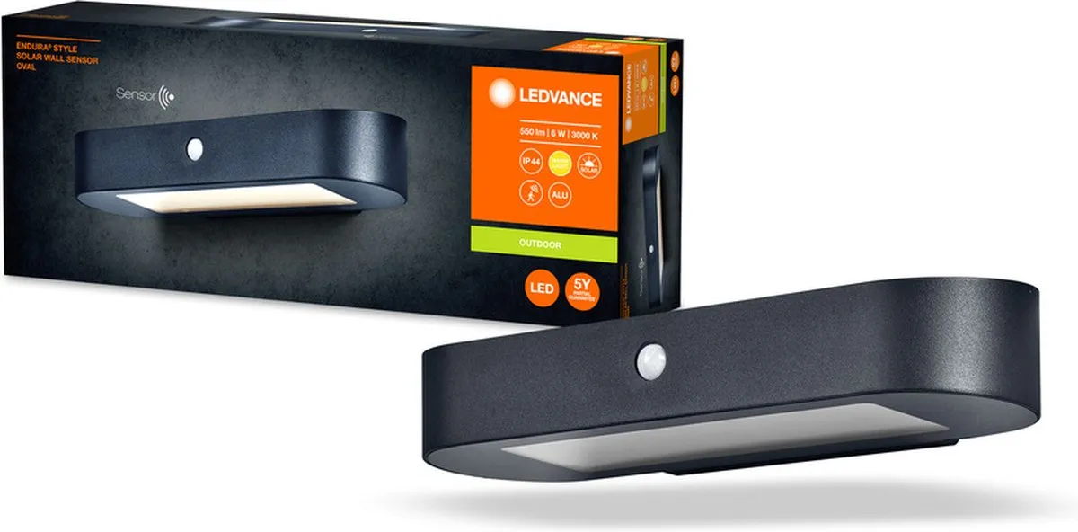 LEDVANCE ENDURA Style Ovale Solar Wandlamp - Warm wit 3000K - IP44 - Zwart - afbeelding 4 van 4