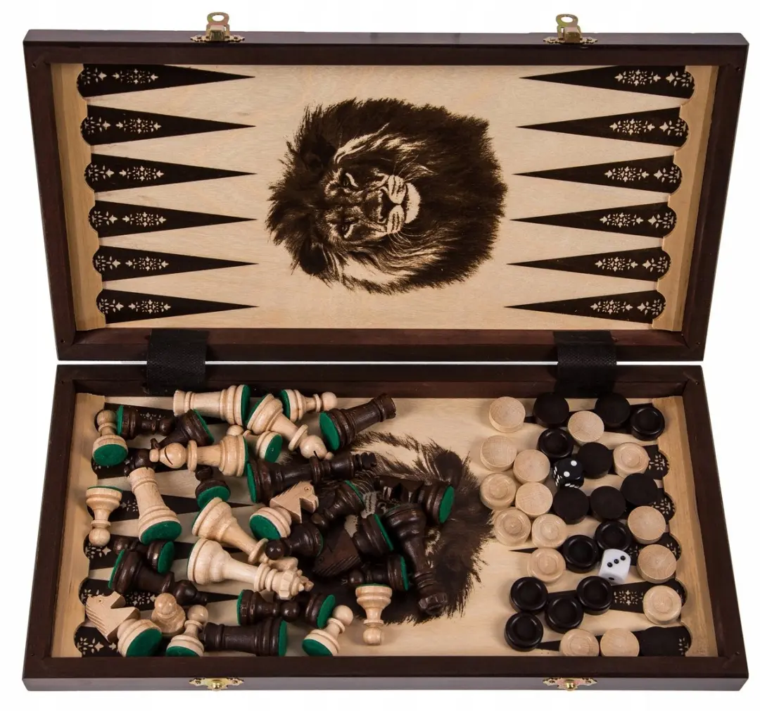Square Enix LION 3-in-1 Houten Schaken/Dammen/Backgammon - 41x41cm