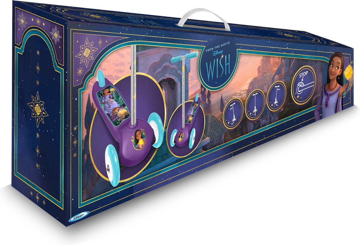 Disney Wish 3-wiel Kinderstep - Met Voetrem - Paars/lichtblauw