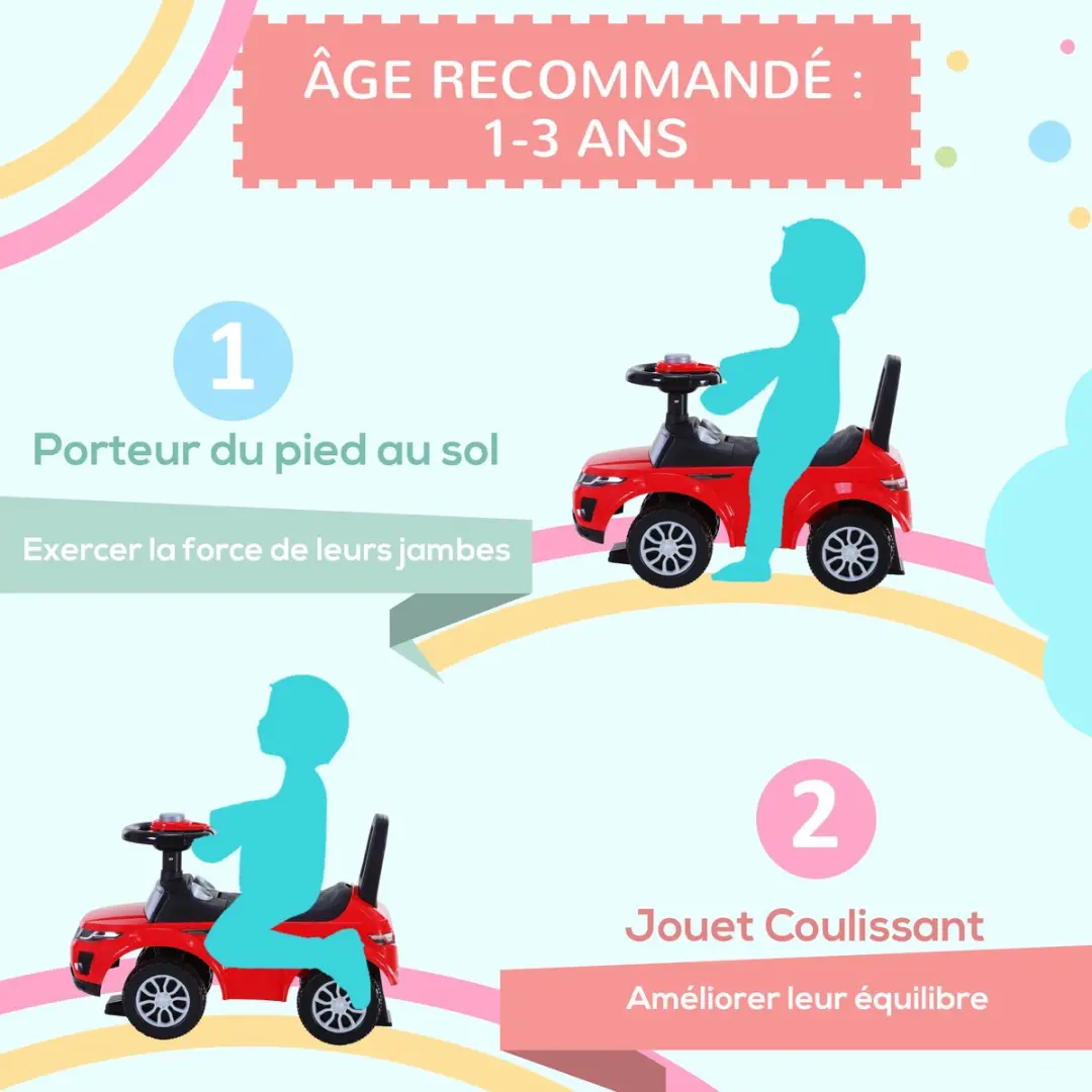 Homcom Kinderschuifauto - Rood - afbeelding 6 van 6