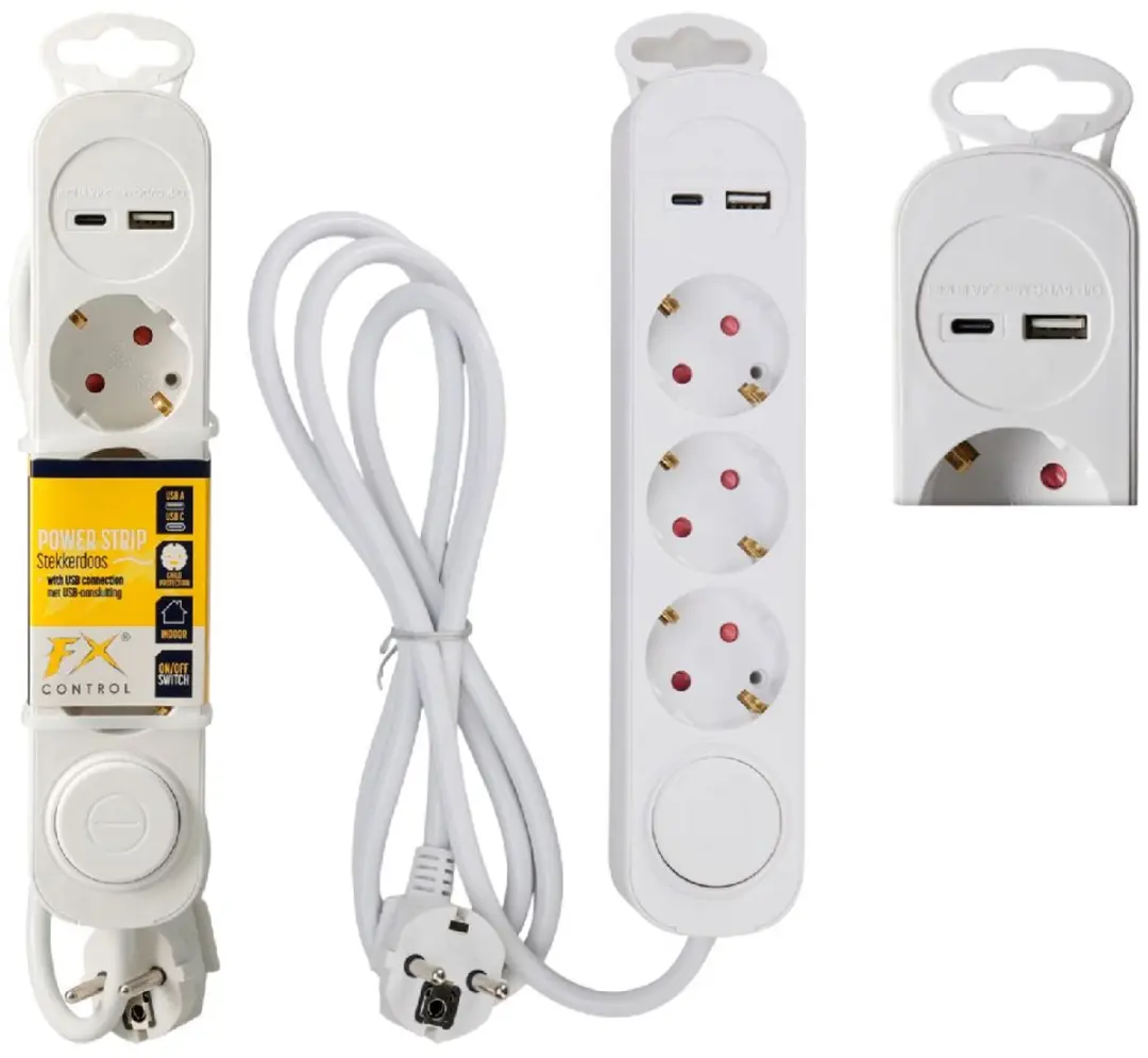 Van der Meulen Stekkerdoos 3-Weg met USB & Schakelaar 140cm