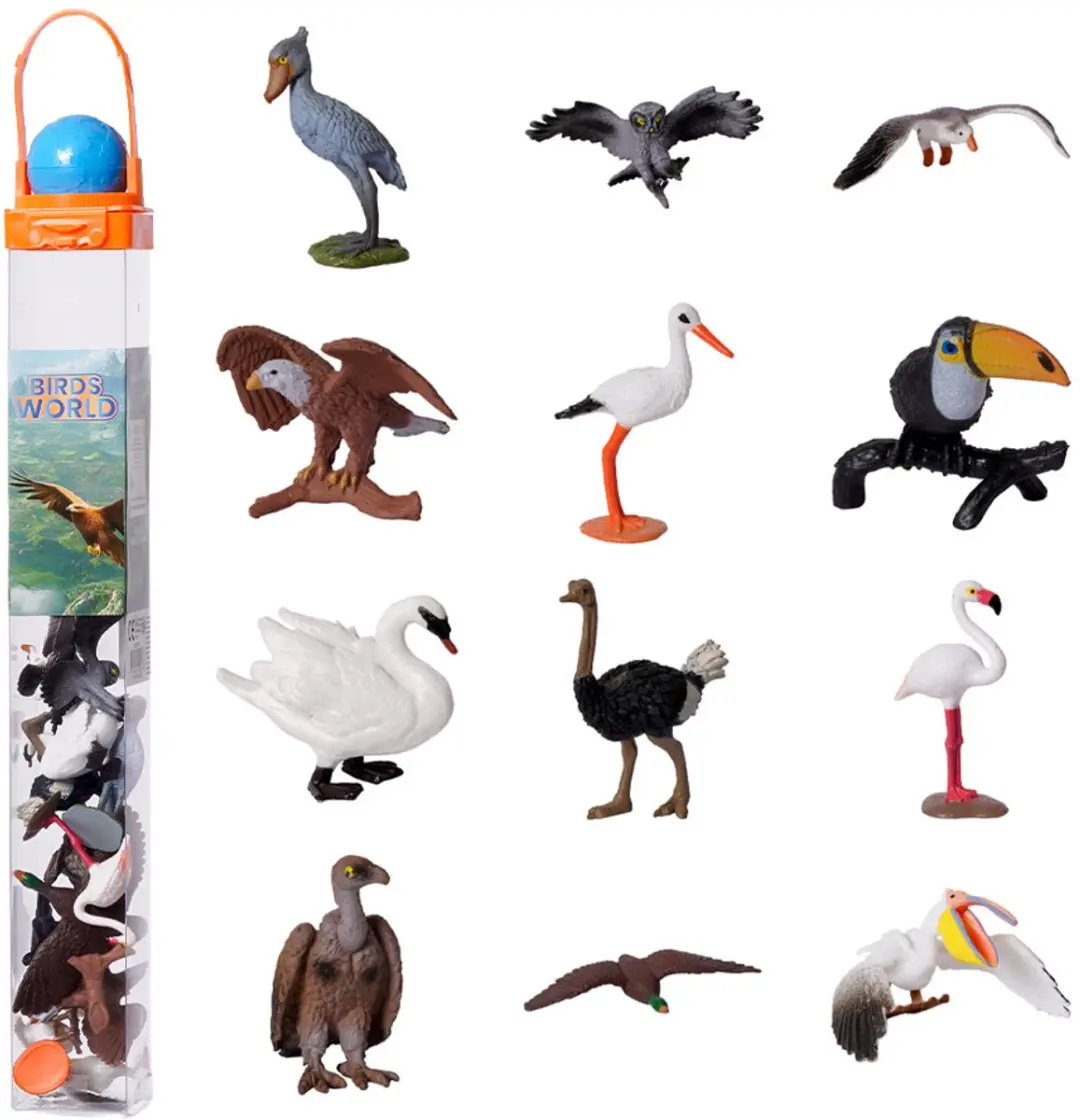 PIA Soft Toys Vogels Speelfiguren - 12 Stuks - Meerkleurig