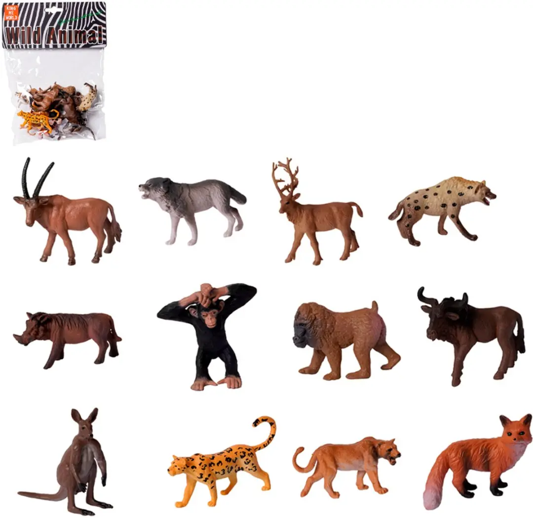 PIA Soft Toys Wilde Dieren Speelfiguren - 12 Stuks - Meerkleurig