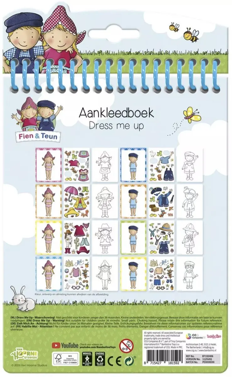 Toi-Toys Fien & Teun Aankleedboek Kleurboek Stickerboek - 5 Kleuren