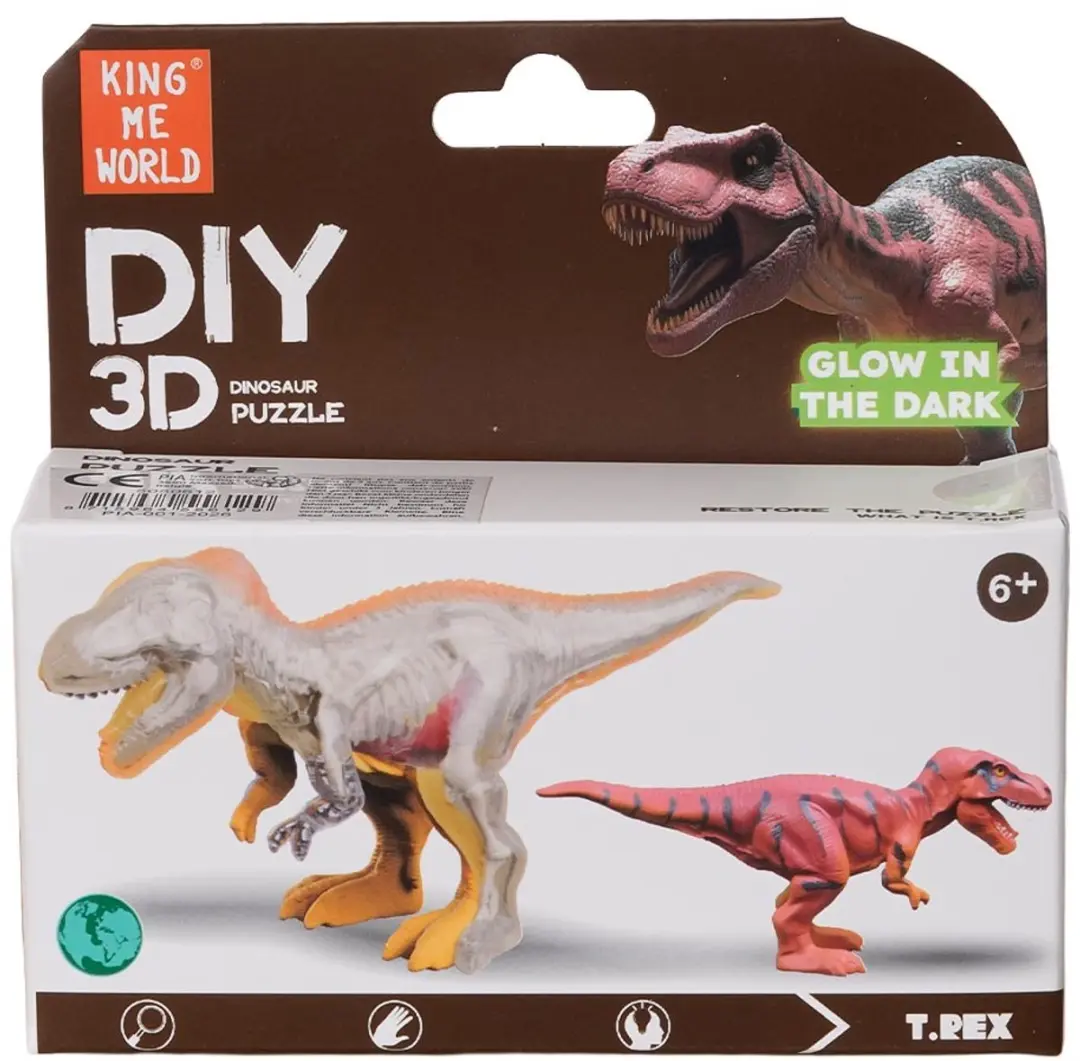 PIA Soft Toys Dino 3D Anatomie Glow-in-the-Dark Speelfiguren - 6 Stuks