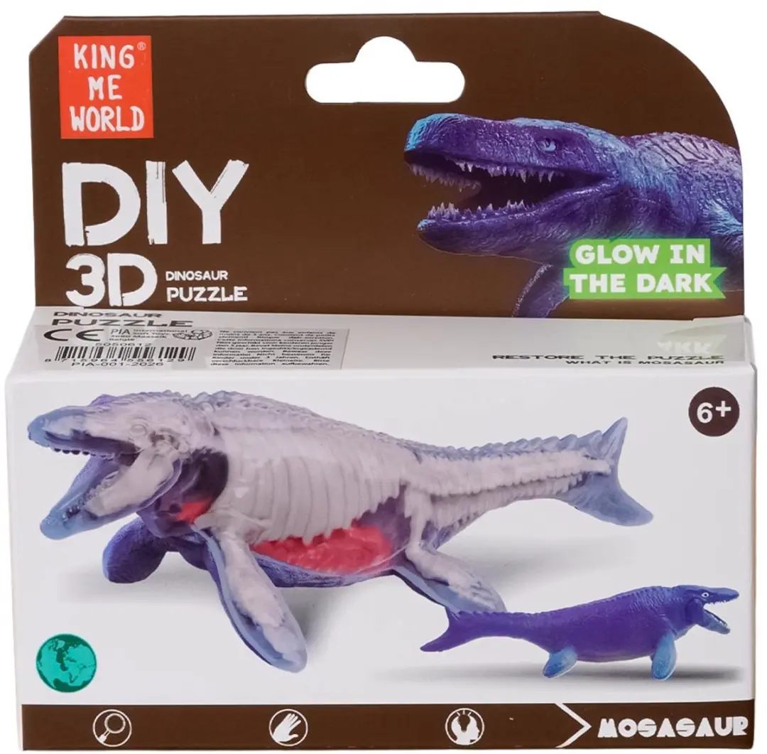 PIA Soft Toys Dino 3D Anatomie Glow-in-the-Dark Speelfiguren - 6 Stuks