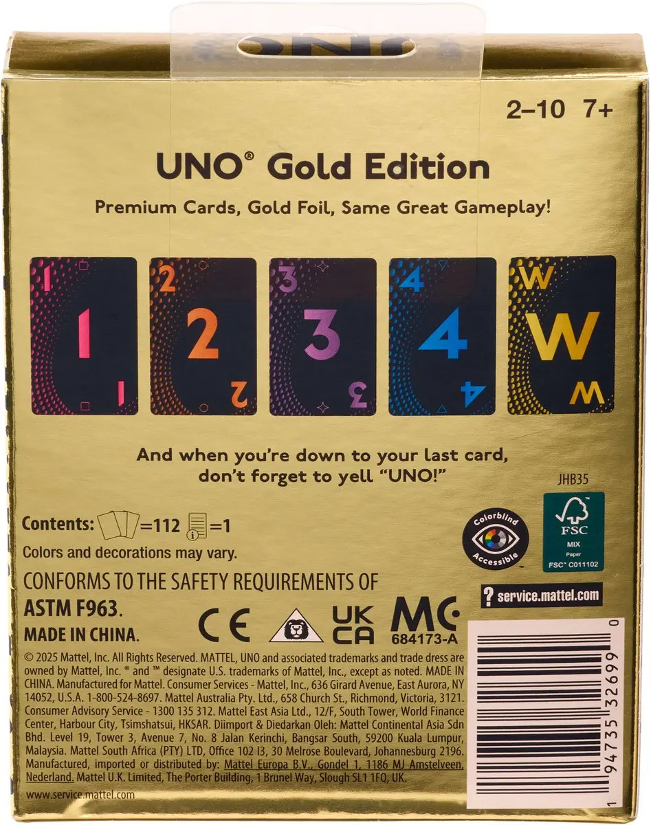 Mattel Games UNO Gold JHB35 Kaartspel - 2-7 Spelers