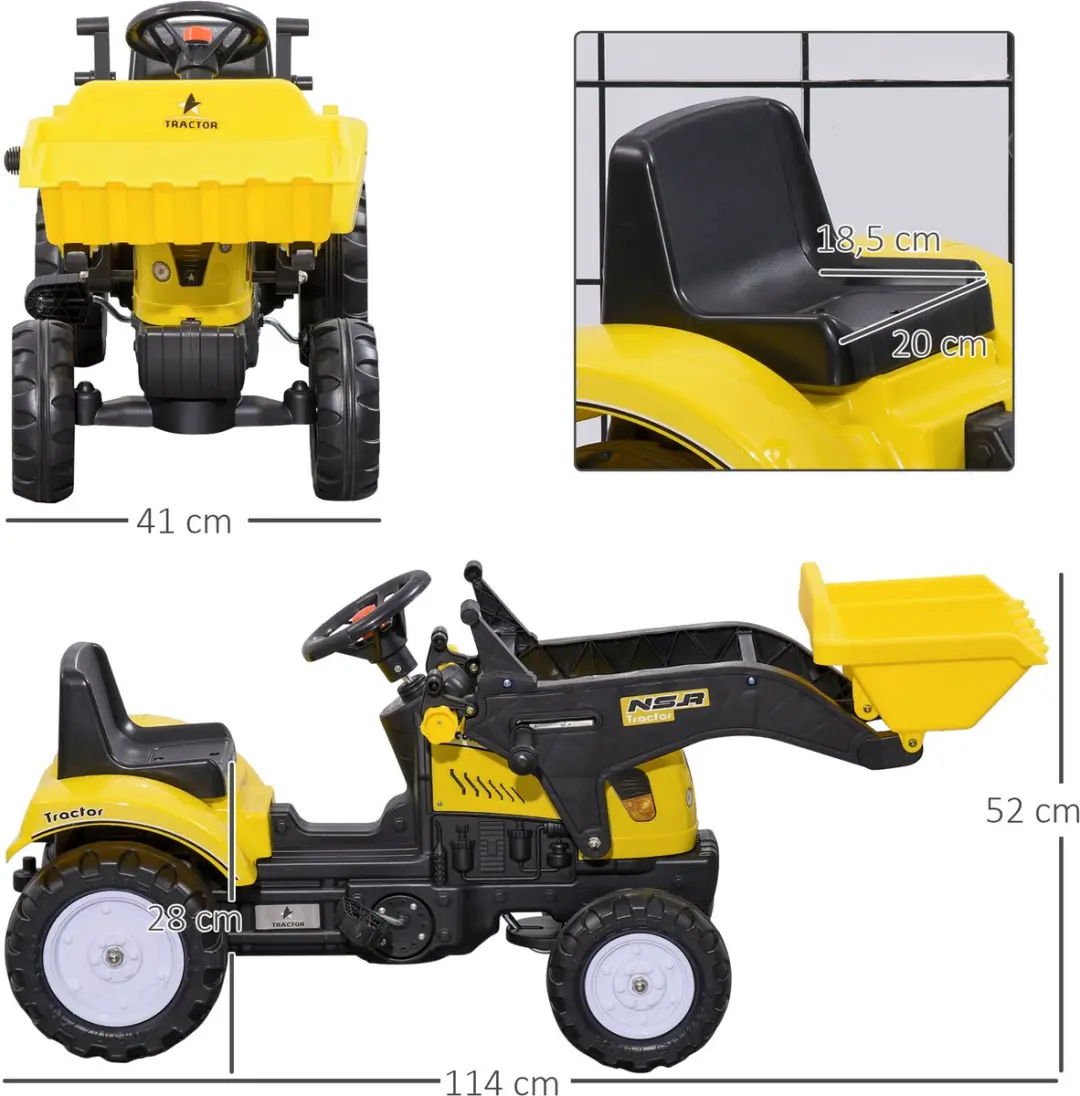 Homcom Kinderrijauto - 114x41x52cm - Zwart/Geel