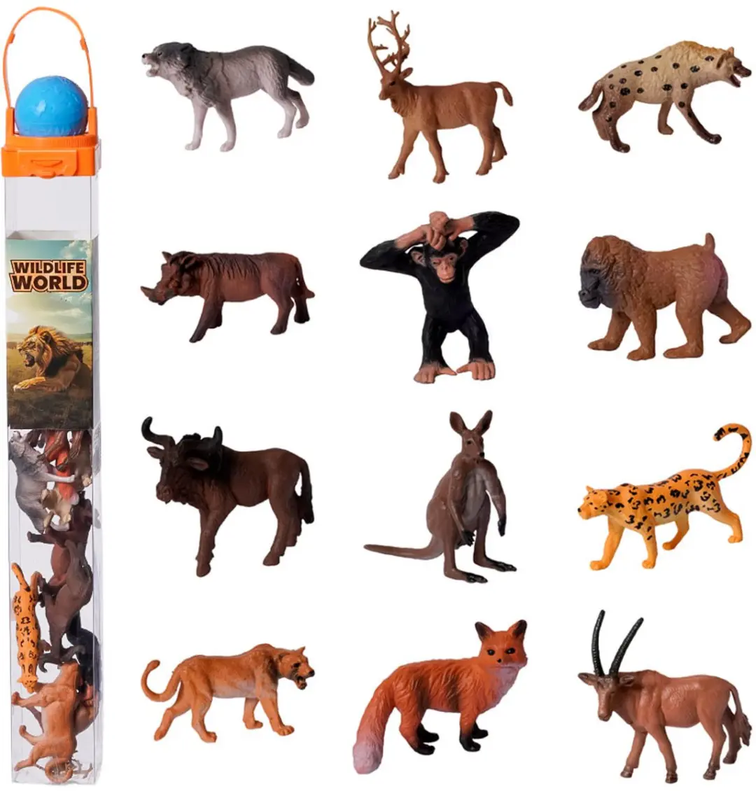 PIA Soft Toys Wilde Dieren Speelfiguren - 12 Stuks - Meerkleurig